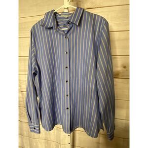 Foxcroft Men's Size 16 Wrinkle Free Shaped Fit Blue Striped Button Down Shirt
